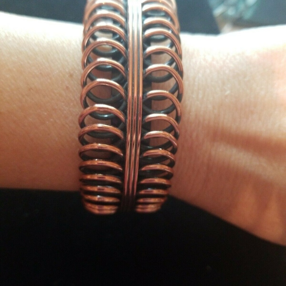 Vintage Signed Renoir Solid Copper Cuff Double Coi - image 3